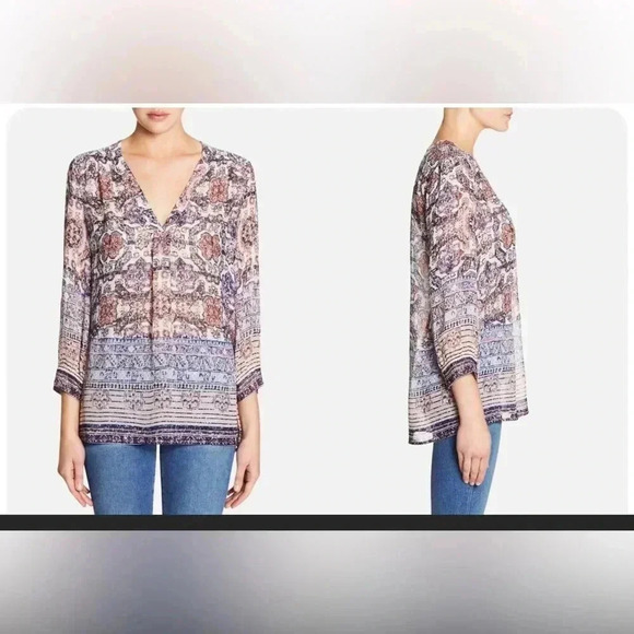 Joie Aceline 100% Silk Geo Bohemian Pattern Relaxed Fit Blouse SZ XS Boehemian - Picture 1 of 10